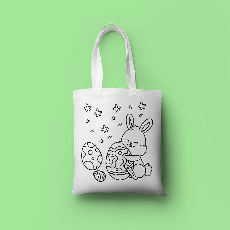 DIY Oster-Tasche zum Bemalen - Motiv 'Hase mit Ei' aus Bio-Baumwolle - AC Designs