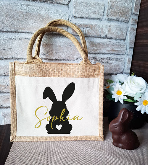 Jutetasche klein - HASE und NAME (personalisiert) - AC Designs