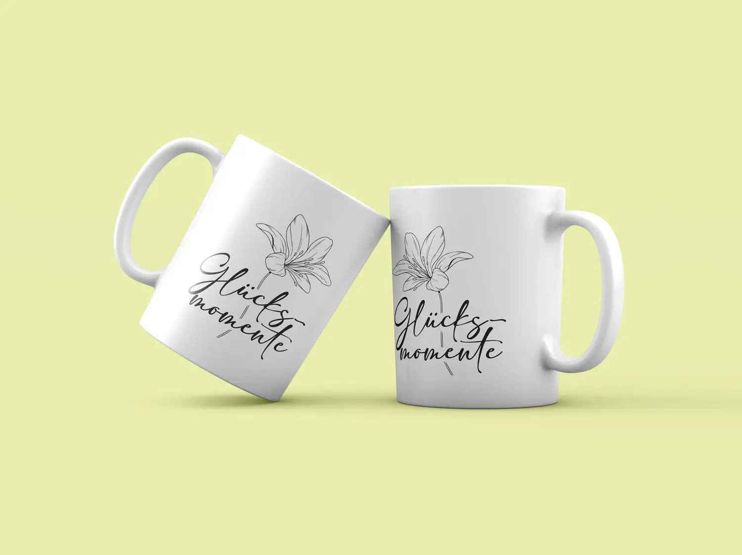 Keramikbecher mit GLÜCKSMOMENTE Aufdruck – 330ml Motivationsbecher | Inspirierender Kaffee-/Teebecher | Spülmaschinenfest & Mikrowellengeeignet