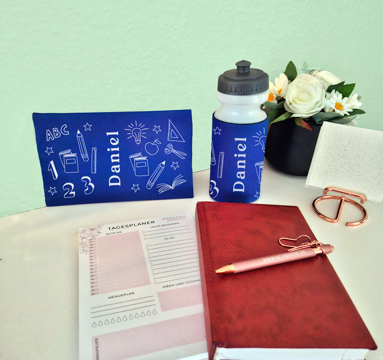 Personalisiertes Einschulungsset – Trinkflasche & Federmappe (500 ml, 21x14 cm) – Perfektes Geschenk zum Schulanfang