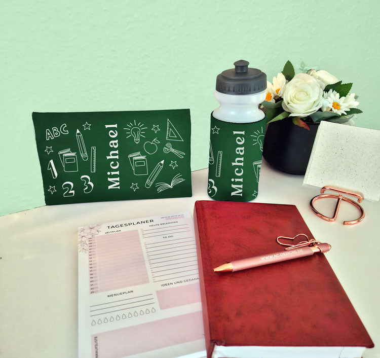 Personalisiertes Einschulungsset – Trinkflasche & Federmappe (500 ml, 21x14 cm) – Perfektes Geschenk zum Schulanfang