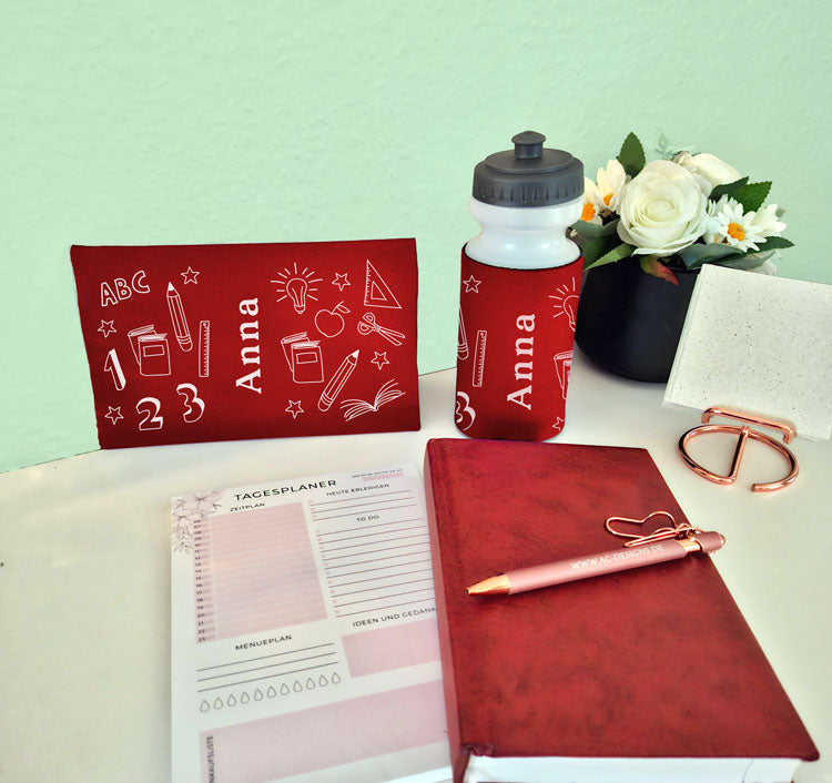Personalisiertes Einschulungsset – Trinkflasche & Federmappe (500 ml, 21x14 cm) – Perfektes Geschenk zum Schulanfang