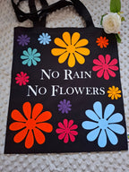 Fairtrade Baumwolltasche - NO RAIN NO FLOWERS - 100 % Bio-Baumwolle mit langen Henkel - AC Designs