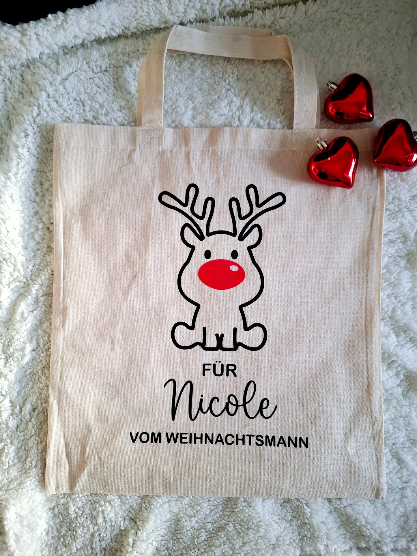 Tote Bag mit einem süßen Rentiermotiv – ideal für den Einkauf oder als Weihnachtsgeschenk.