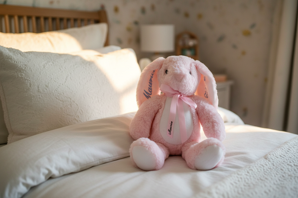Personalisierter Plüsch Hase Rosa mit Namen & Geburtsdatum