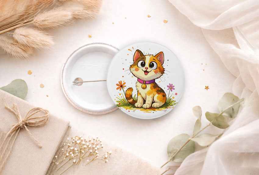44 mm Katzen Button - Süßer Ansteckbutton mit fröhlichem Katzenmotiv - AC Designs