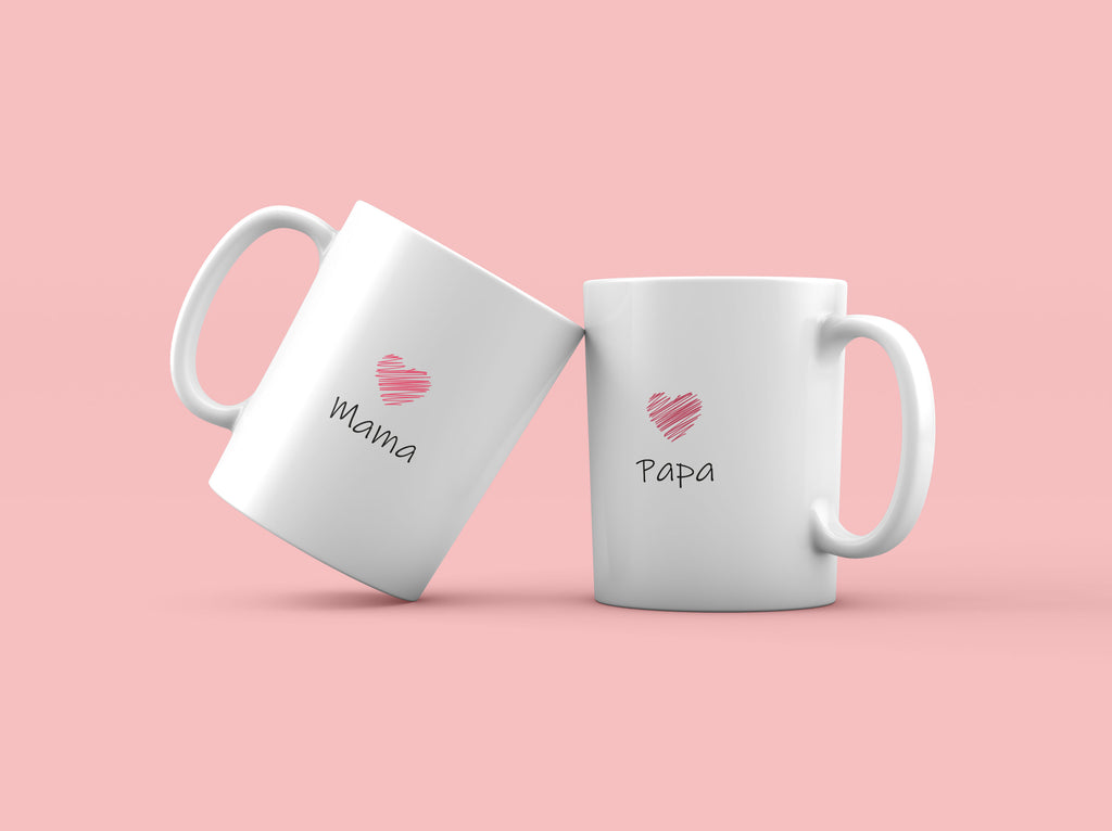 Keramikbecher für Mama & Papa – 330ml mit Herzaufdruck | Emotionales Geschenk für Geburtstag, Weihnachten & Muttertag/Vatertag | Spülmaschinenfest - AC Designs