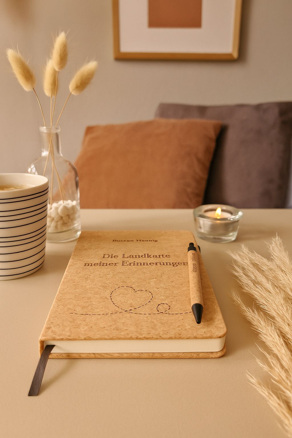 „Die Landkarte meiner Erinnerungen“ – Personalisiertes DIN A5 Kork-Notizbuch mit Stift & Lasergravur