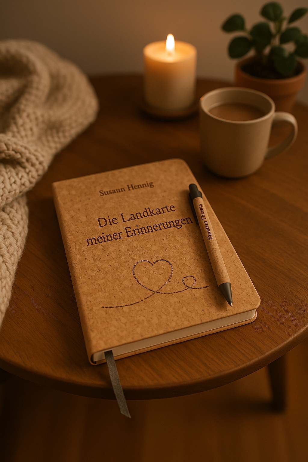 „Die Landkarte meiner Erinnerungen“ – Personalisiertes DIN A5 Kork-Notizbuch mit Stift & Lasergravur