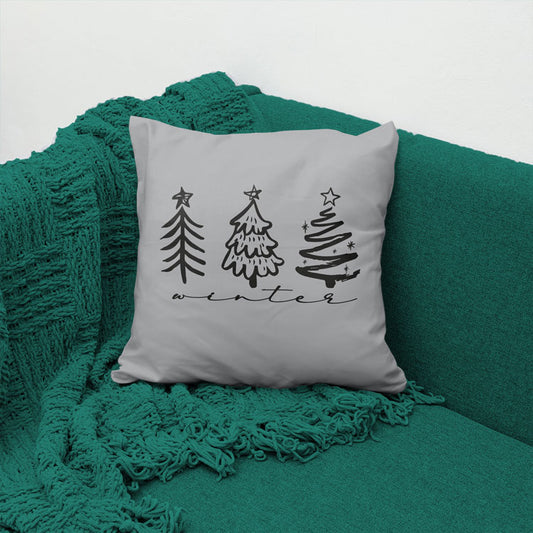 Stylisches Kissen in Schwarz-Weiß mit einem Weihnachtsbaum-Design, ideal für die Weihnachtszeit.