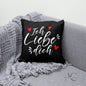 Bedruckter Kissenbezug mit der Aufschrift "Ich liebe dich" – perfekt für romantische Momente.