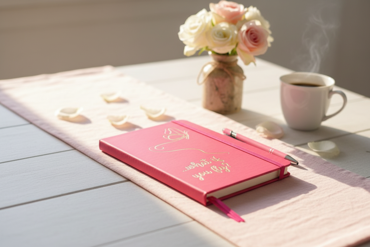 A5 Notizbuch mit Kugelschreiber - „…what if you fly?“ | Hardcover mit Lasergravur | 80 linierte Seiten | Geschenk & Business-Notizbuch