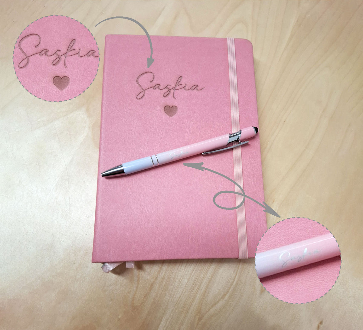 Personalisiertes Notizbuch A5 „Blossom“ mit Kugelschreiber & Namensgravur