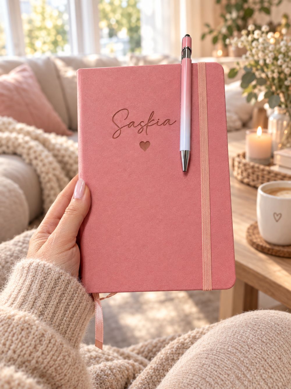 Personalisiertes Notizbuch A5 „Blossom“ mit Kugelschreiber & Namensgravur