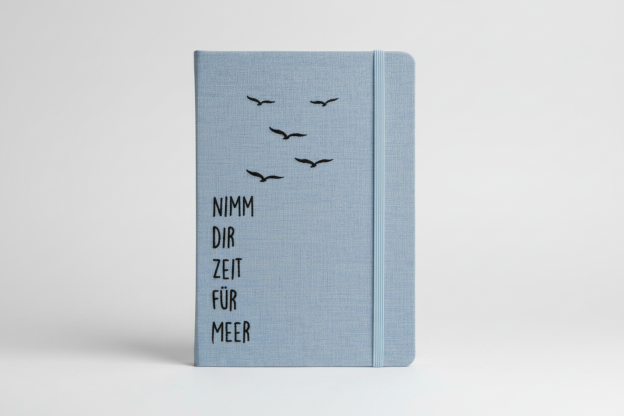 Notizbuch mit Gravur "Zeit für Meer" – A5 Set mit Kugelschreiber | Personalisierbar mit Namen
