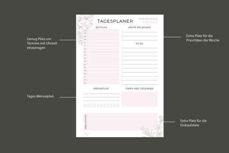 Schreibblock TAGESPLANER - DIN A5 | Tagesplanung, Termine & Aufgaben optimal organisieren