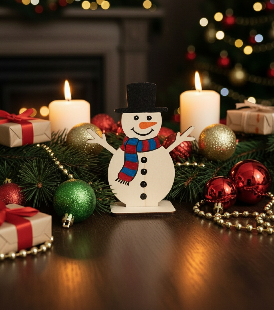 Holzaufsteller Schneemann 12 cm - Sperrholz Figur zum Bemalen & Basteln