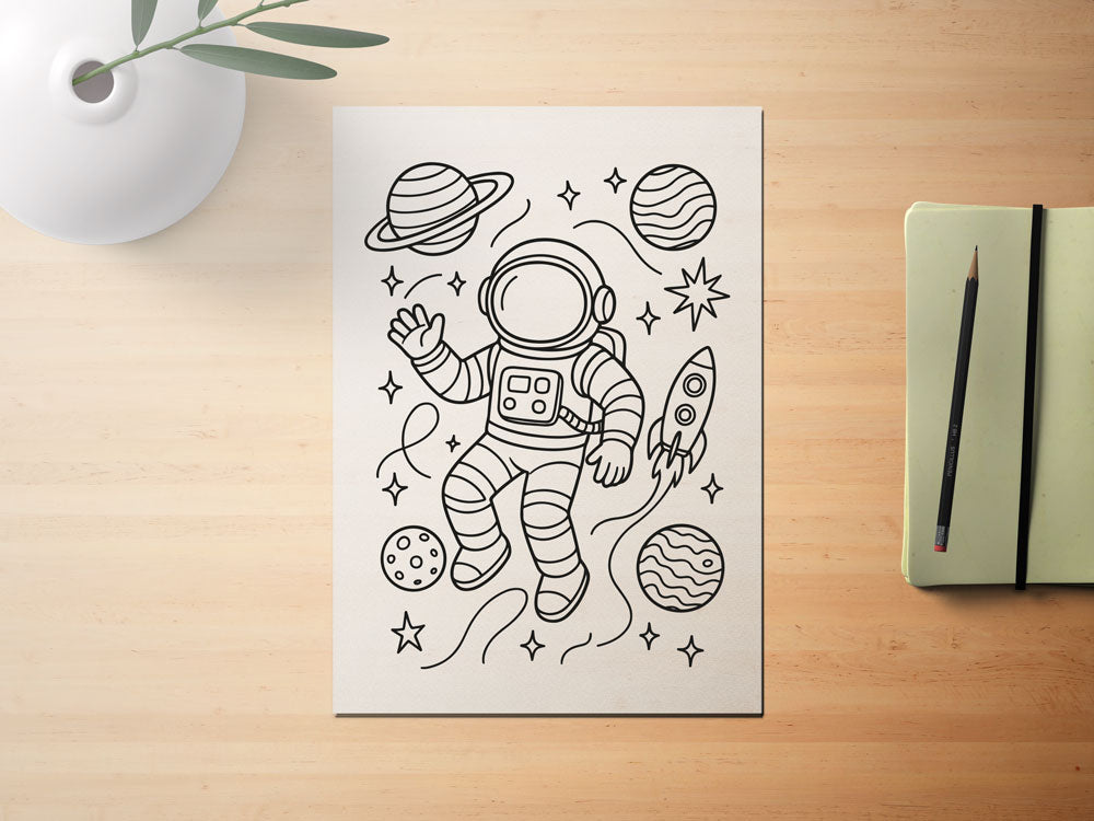 A4 Ausmalbild Download ASTRONAUT IM WELTALL –  | Malvorlage für Kinder & DIY Printable