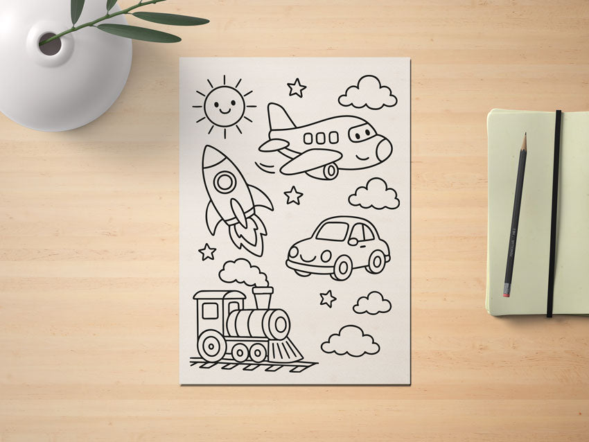 A4 Ausmalbild Download – Fahrzeuge | Malvorlage für Kinder & DIY Printable