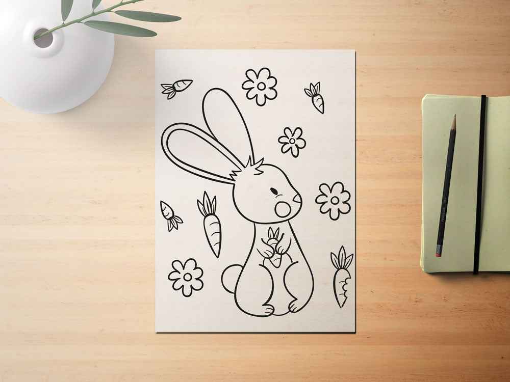 A4 Ausmalbild Download – Hase mit Karotte | Malvorlage für Kinder & DIY Printable