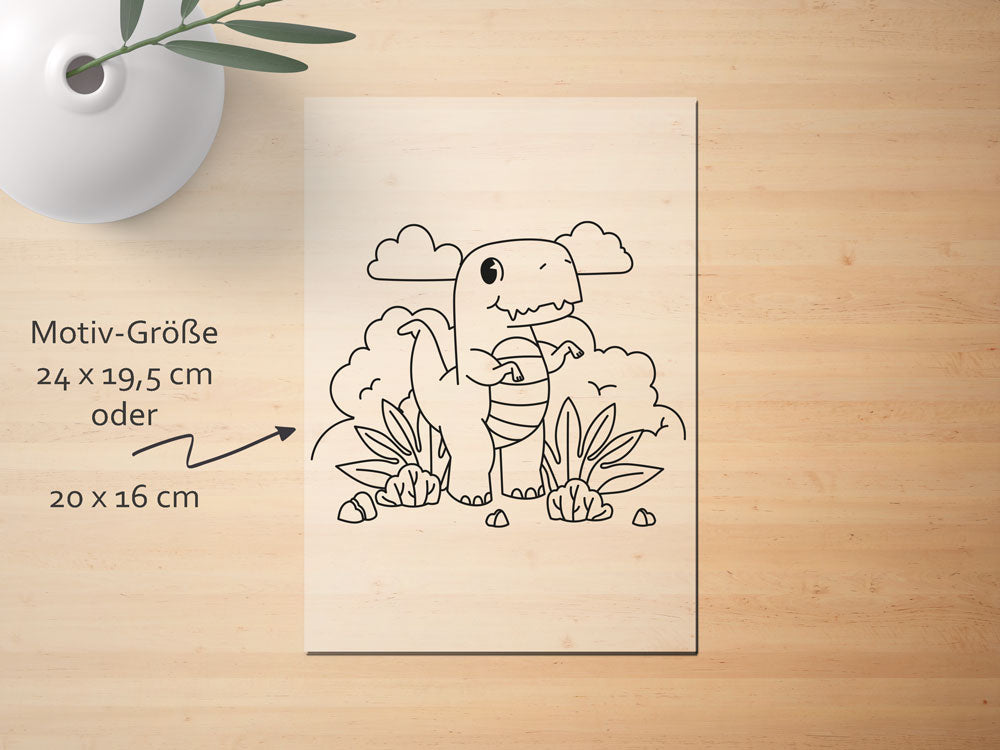 Ein Coloring-Buch mit einem Dino-Motiv, ideal für kreative Bastelideen und Textilprojekte für Kinder.