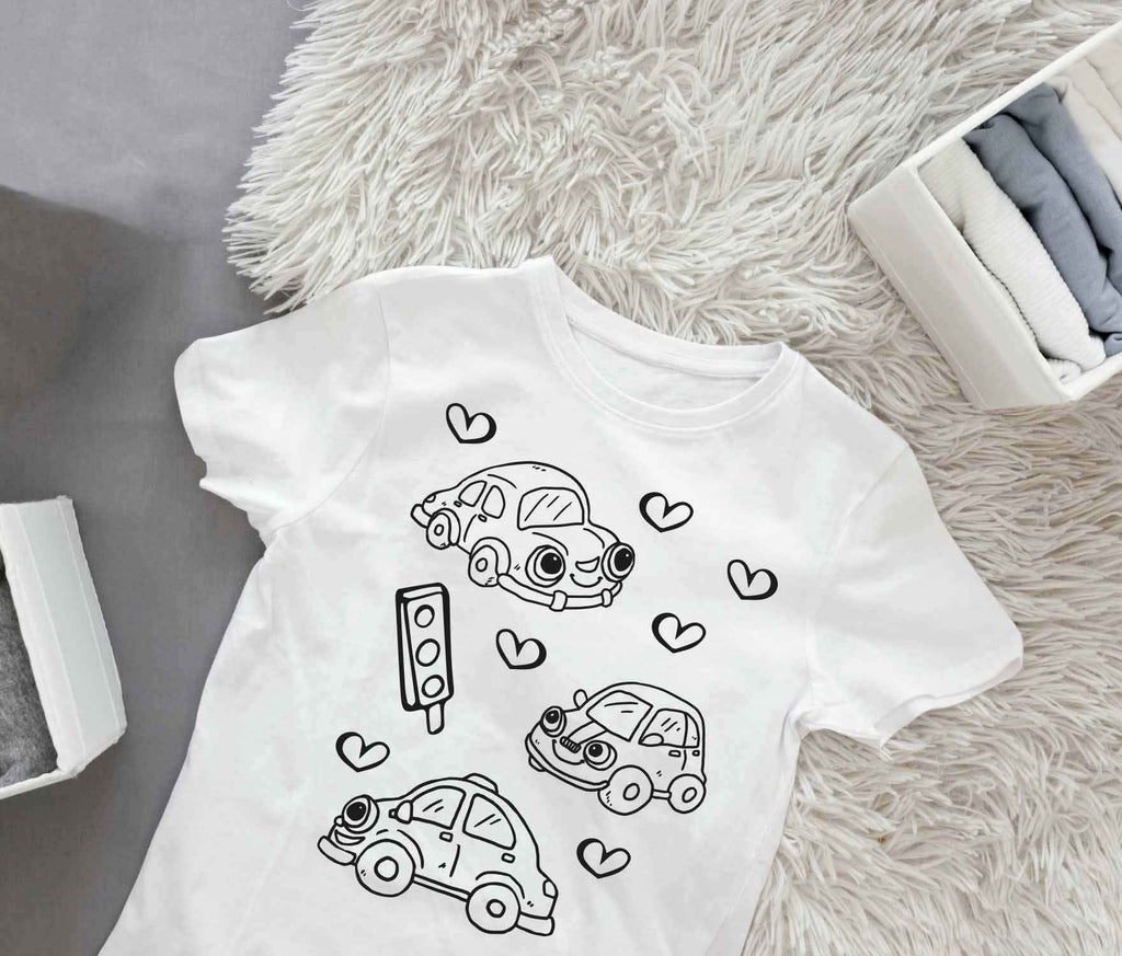 Ausmalbügelmotiv - AUTO MIT HERZ