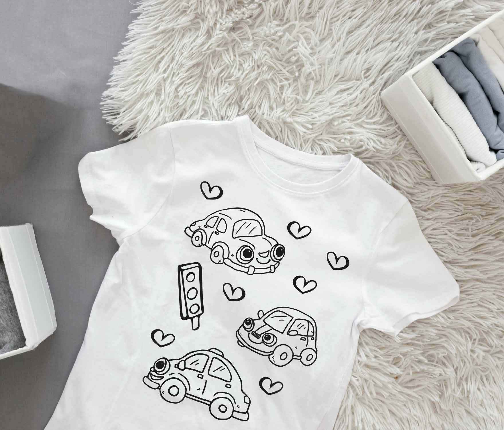 Ausmalbügelmotiv - AUTO MIT HERZ