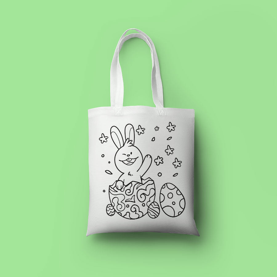 Kinder Osterbastel-Tasche - Ausmal-Motiv 'Osterhase im Ei' - 100% Bio - AC Designs