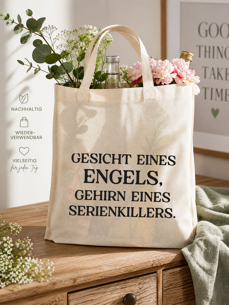 Baumwolltasche mit Statement-Druck & kurzem Henkel (38x42 cm)