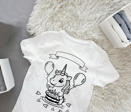 Ausmalbügelmotiv - EINHORN MIT GEBURTSTAGSKUCHEN - AC Designs