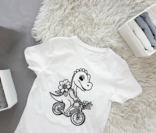 Ausmalbügelmotiv - DINO AUF EINEM FAHRRAD - AC Designs