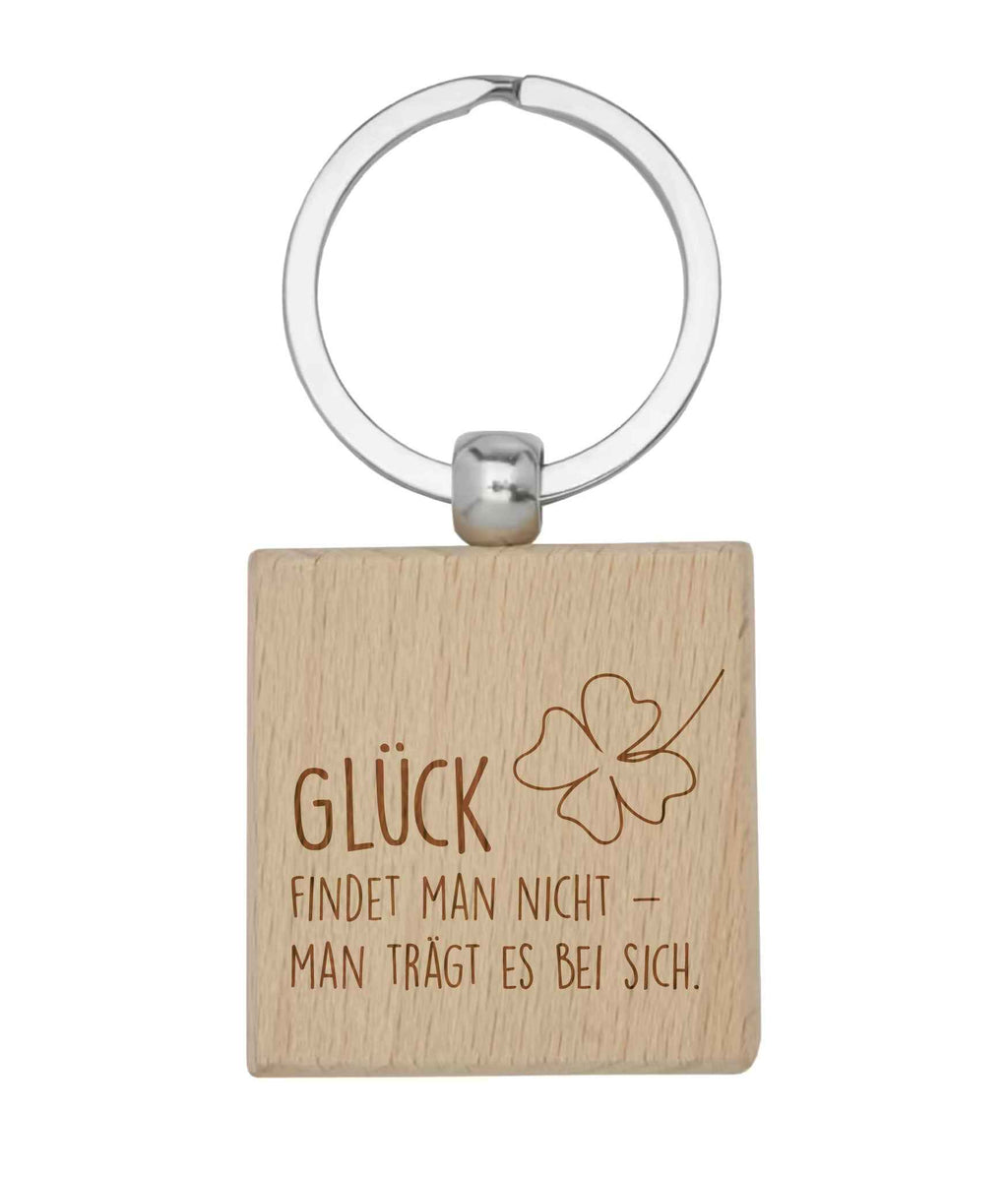 Quadratischer Buchenholz-Schlüsselanhänger mit Lasergravur & QR-Code für Notfallnummer