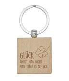 Quadratischer Buchenholz-Schlüsselanhänger mit Lasergravur & QR-Code für Notfallnummer