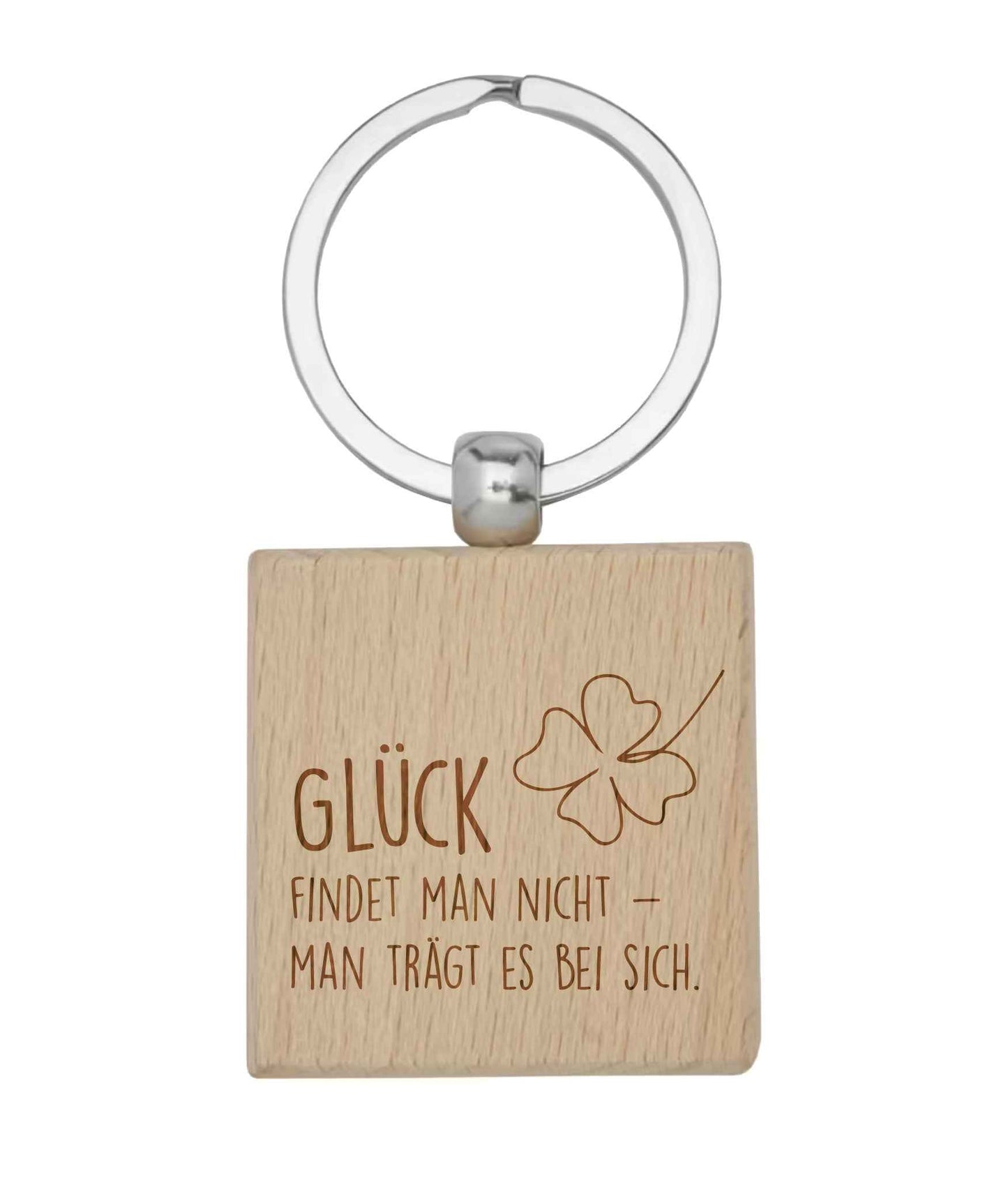 Quadratischer Buchenholz-Schlüsselanhänger mit Lasergravur & QR-Code für Notfallnummer