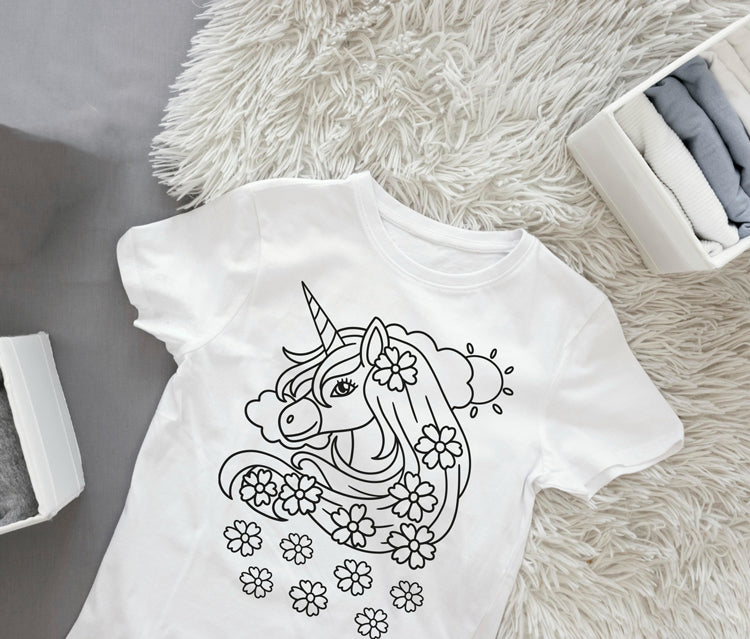 Ausmalbügelmotiv - EINHORN MIT BLUMEN - AC Designs