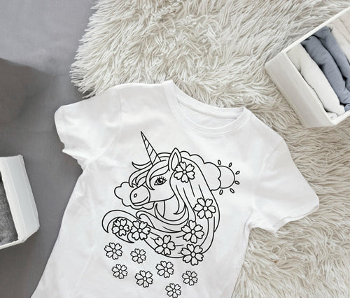 Ausmalbügelmotiv - EINHORN MIT BLUMEN - AC Designs