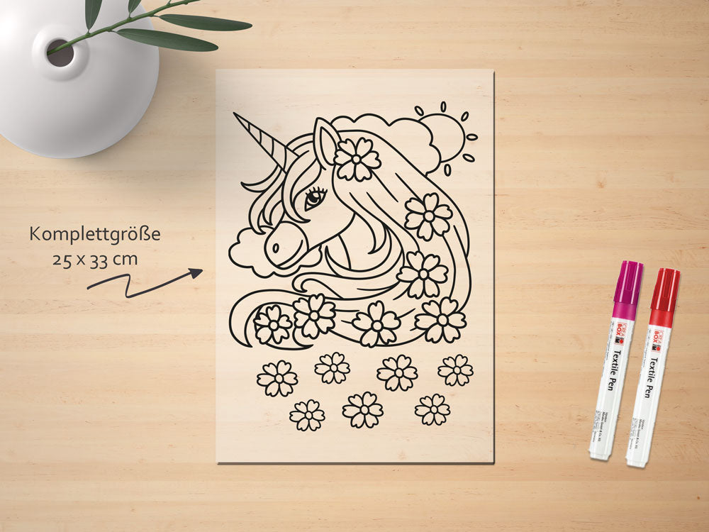 Ausmalbügelmotiv - EINHORN MIT BLUMEN - AC Designs