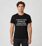 Bügelmotiv „Gesicht eines Engels, Gehirn eines Serienkillers“ - Sarkastischer Spruch in Schwarz oder Weiß