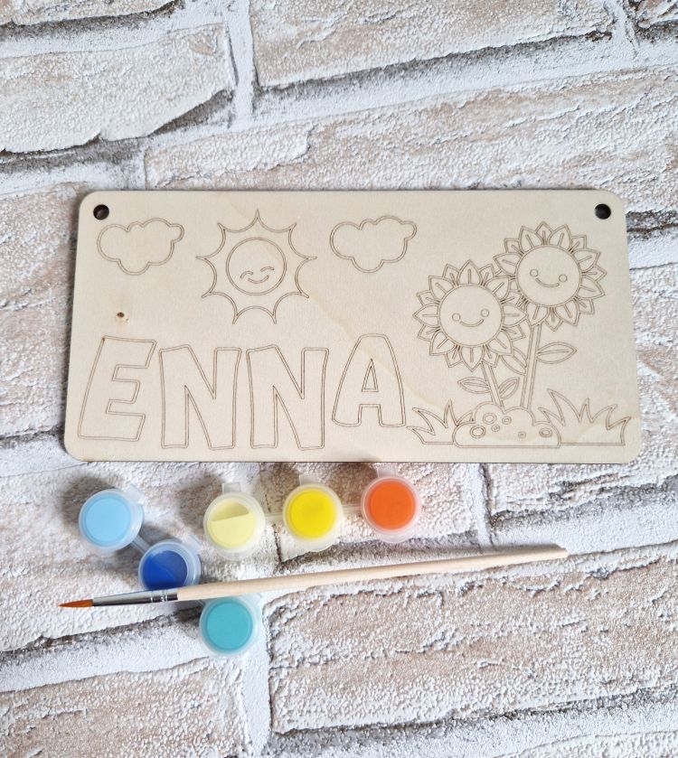 Personalisiertes Türschild aus Holz - DIY Set zum Bemalen mit Wunschmotiv & Name