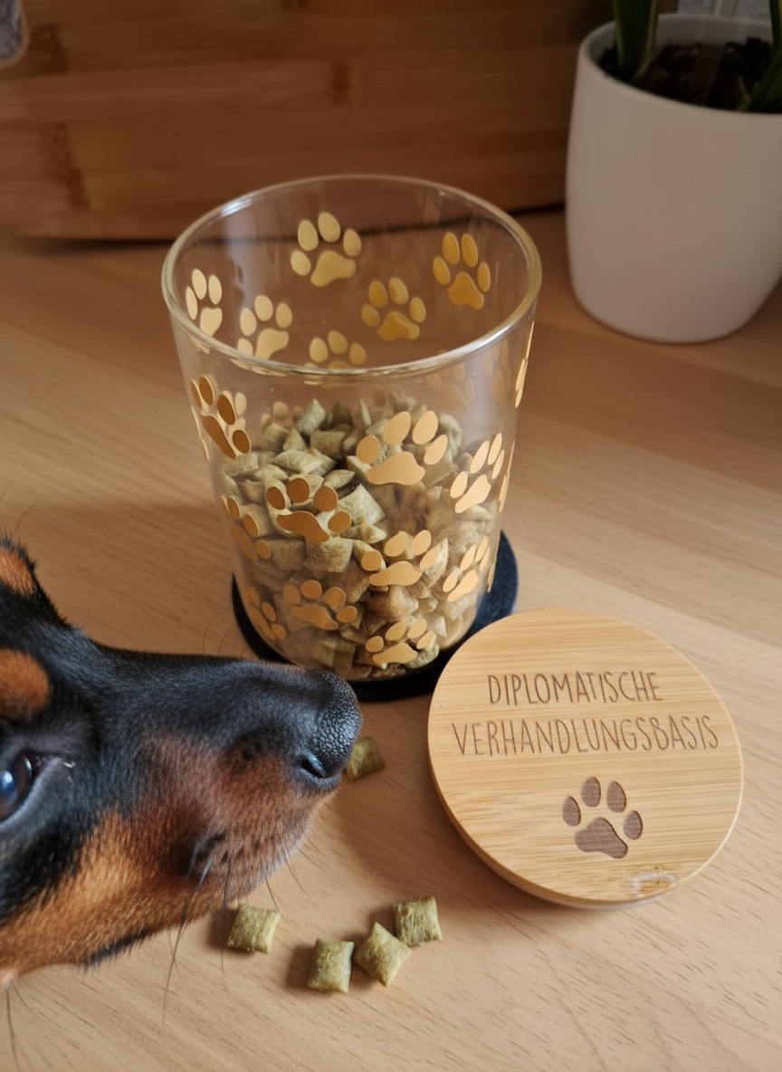 Glasbehälter mit Bambusdeckel - stilvolle Leckerli-Dose für Hunde & Katzen