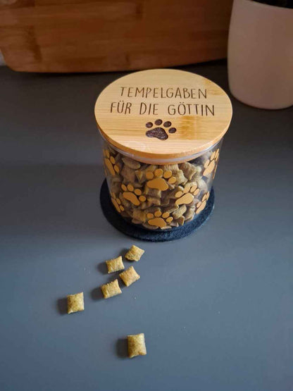 Glasbehälter mit Bambusdeckel - stilvolle Leckerli-Dose für Hunde & Katzen