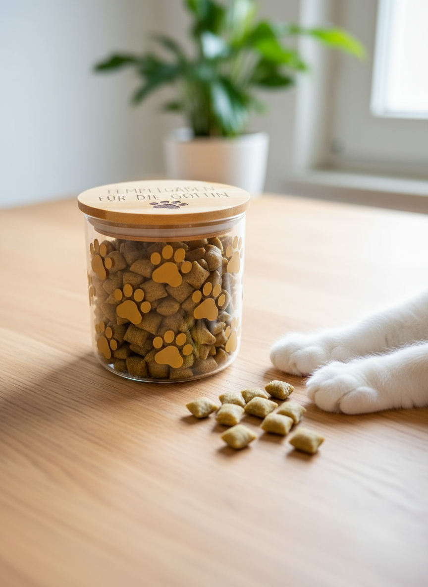 Glasbehälter mit Bambusdeckel - stilvolle Leckerli-Dose für Hunde & Katzen