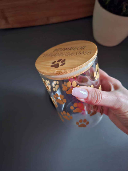 Glasbehälter mit Bambusdeckel - stilvolle Leckerli-Dose für Hunde & Katzen