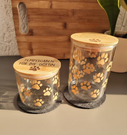 Glasbehälter mit Bambusdeckel - stilvolle Leckerli-Dose für Hunde & Katzen
