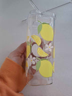 Zitronen-Glasbecher mit Deckel & Strohhalm – auslaufsicher, stylisch & langlebig