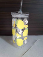 Zitronen-Glasbecher mit Deckel & Strohhalm – auslaufsicher, stylisch & langlebig