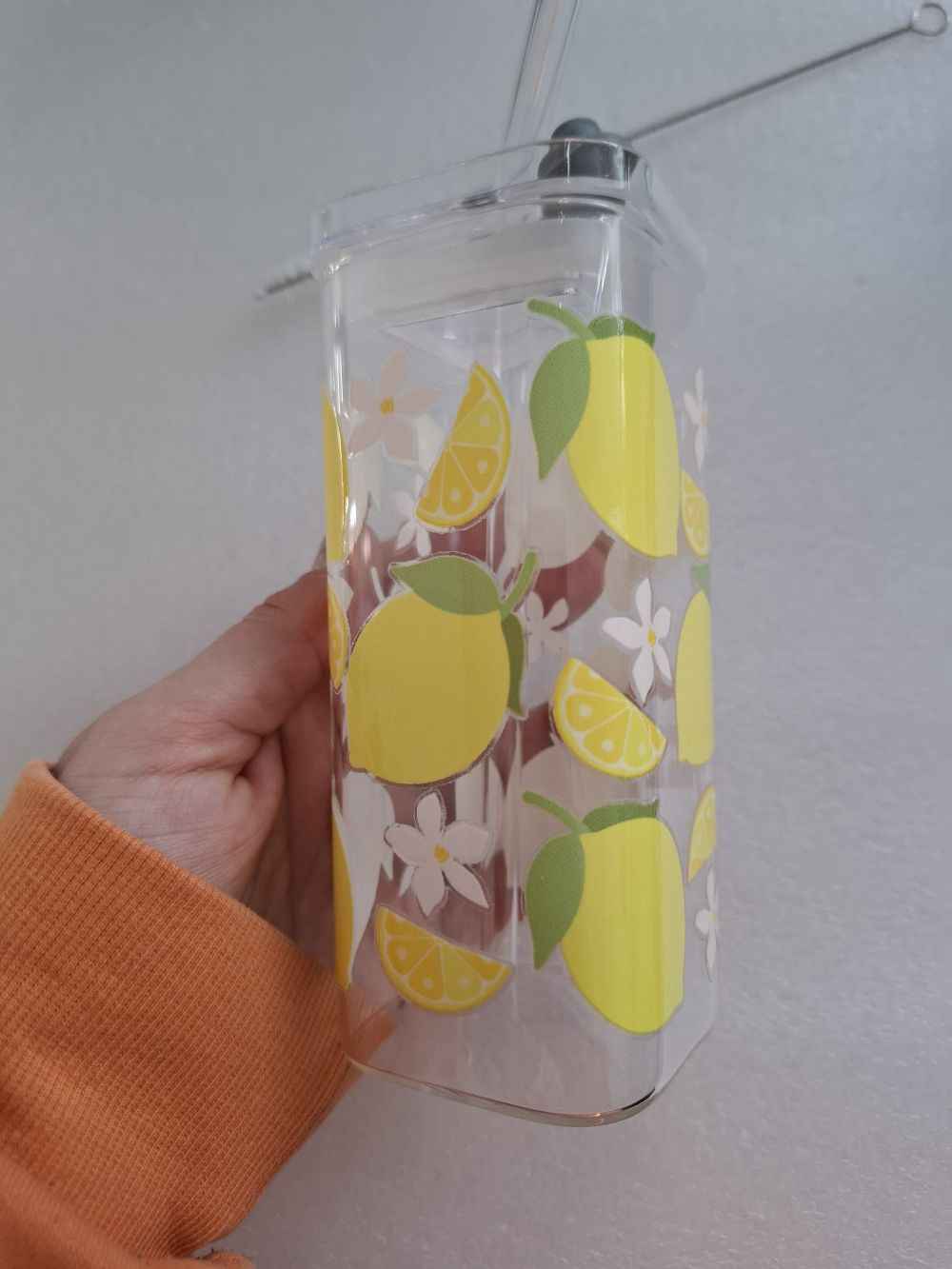 Zitronen-Glasbecher mit Deckel & Strohhalm – auslaufsicher, stylisch & langlebig