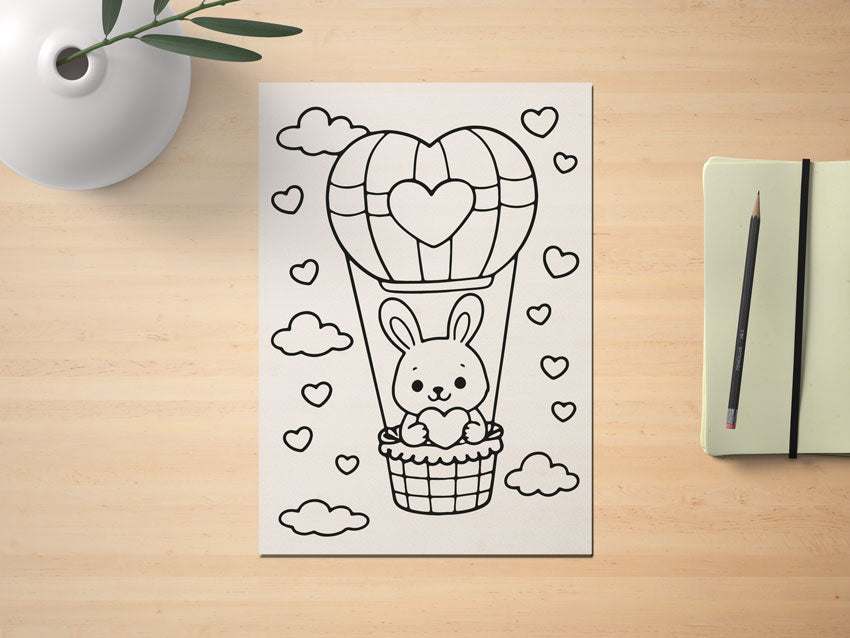 A4 Ausmalbild Download – Hase im Ballon | Malvorlage für Kinder & DIY Printable