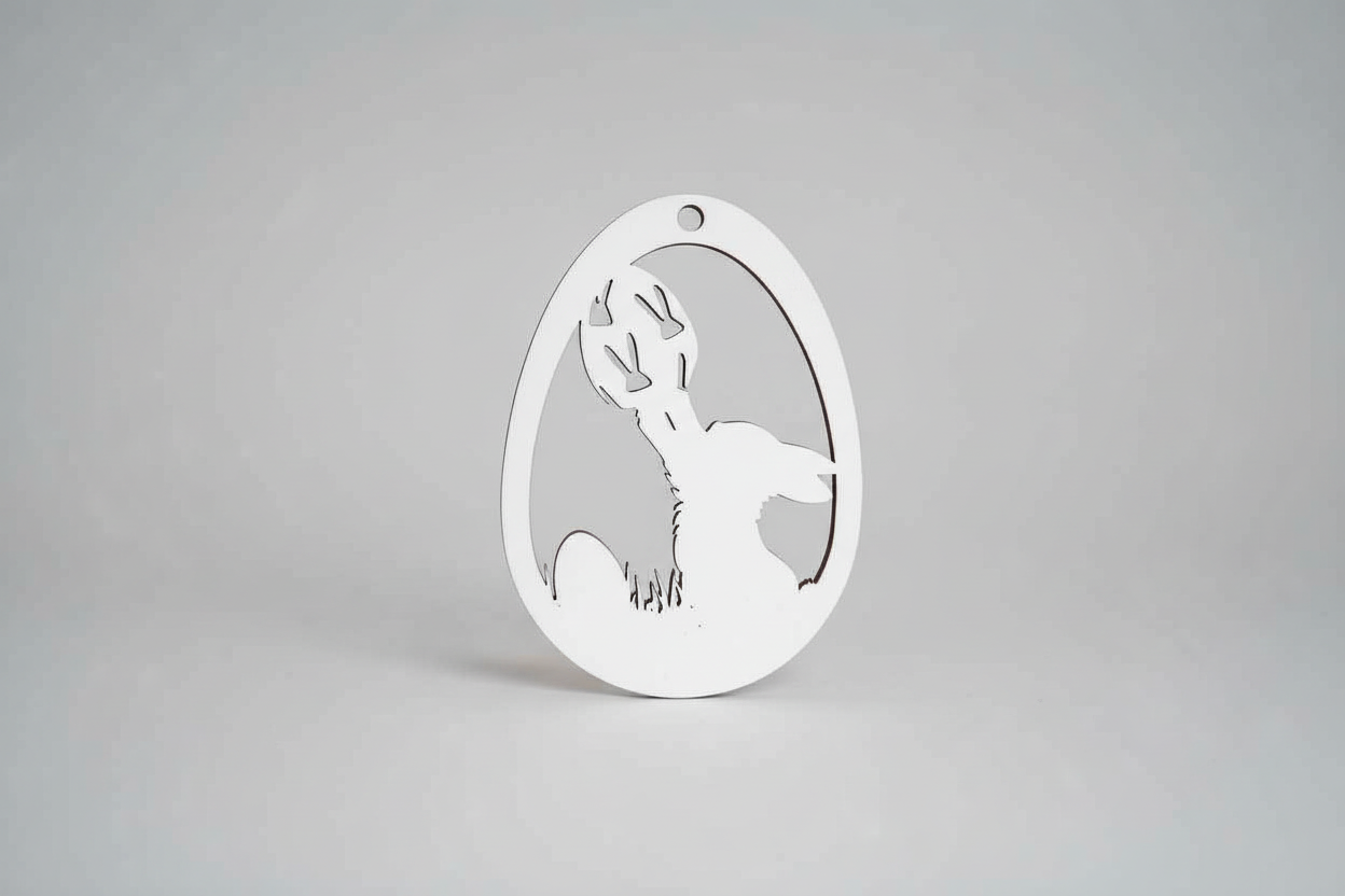 Holz Osterei Anhänger Hase mit Osterei – lasergeschnittenes Sperrholz zum Basteln & Bemalen