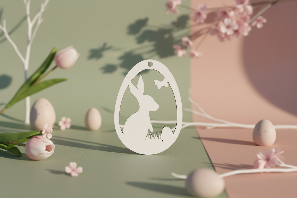 Holz Osterei Anhänger Hase mit Schmetterling – Bastelrohling aus lasergeschnittenem Sperrholz